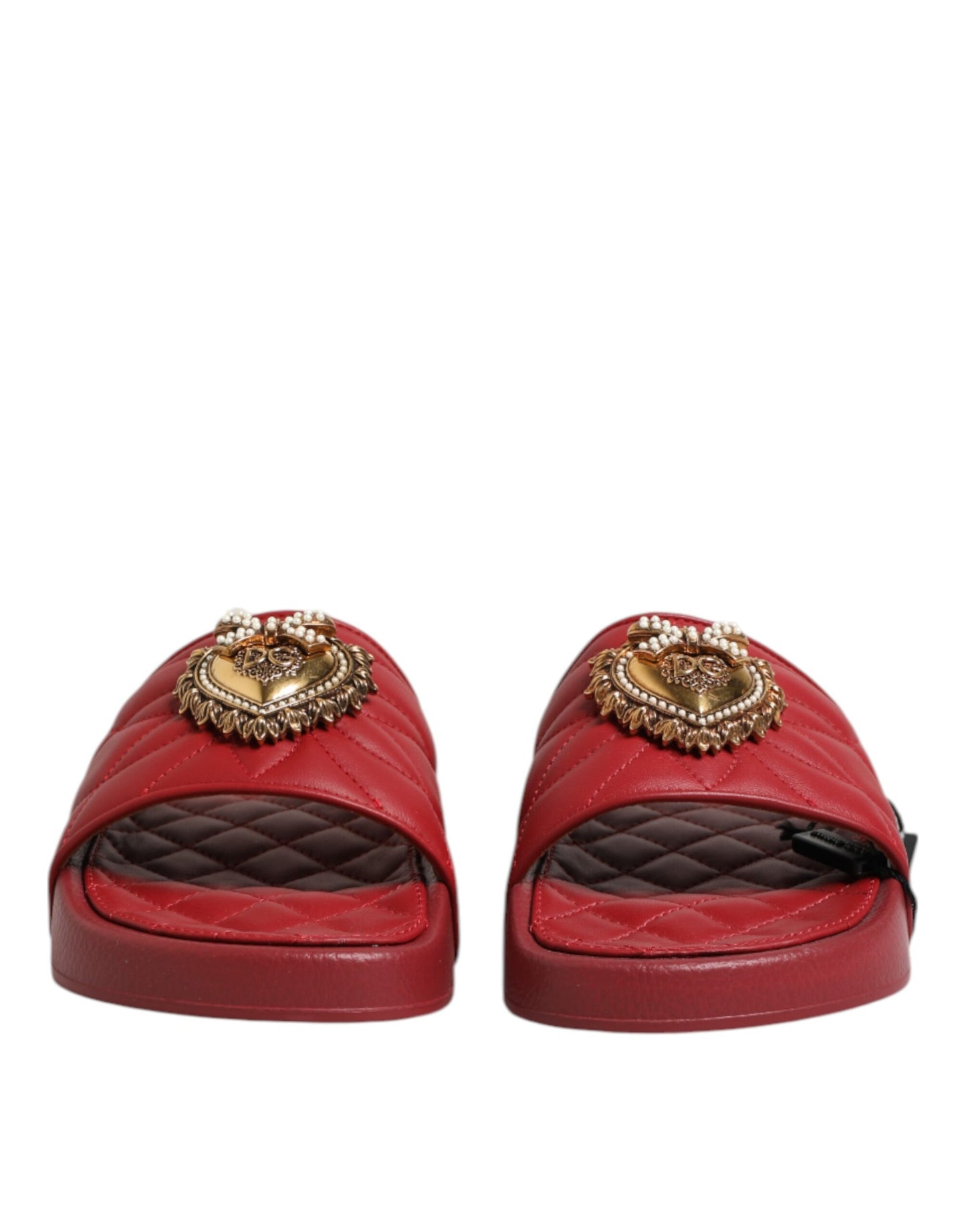 Dolce &amp; Gabbana Red Devotion Matelassé Leather Slides Shoes