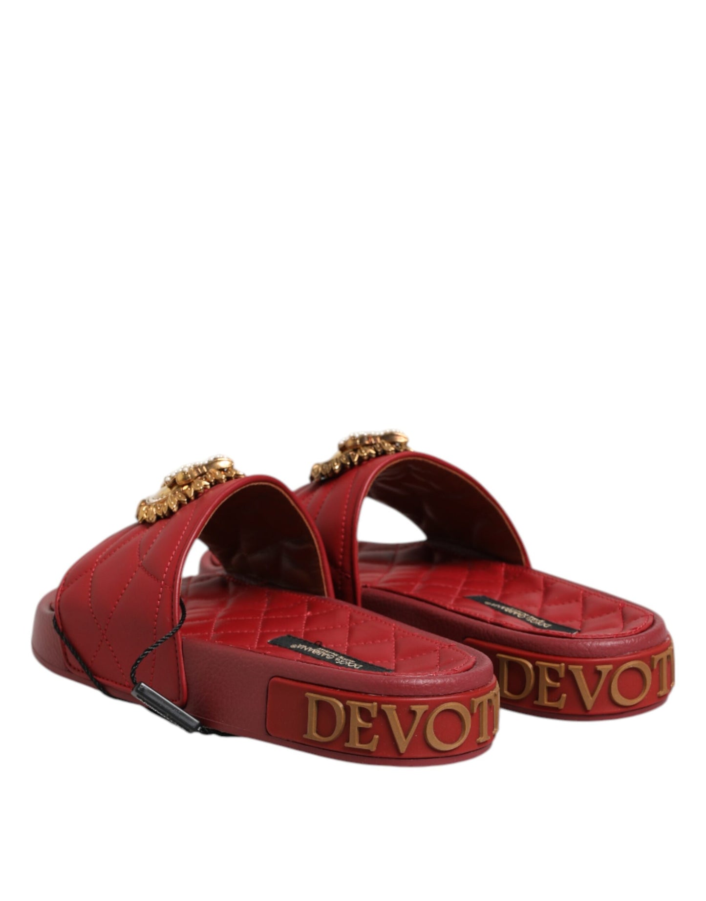 Dolce &amp; Gabbana Red Devotion Matelassé Leather Slides Shoes