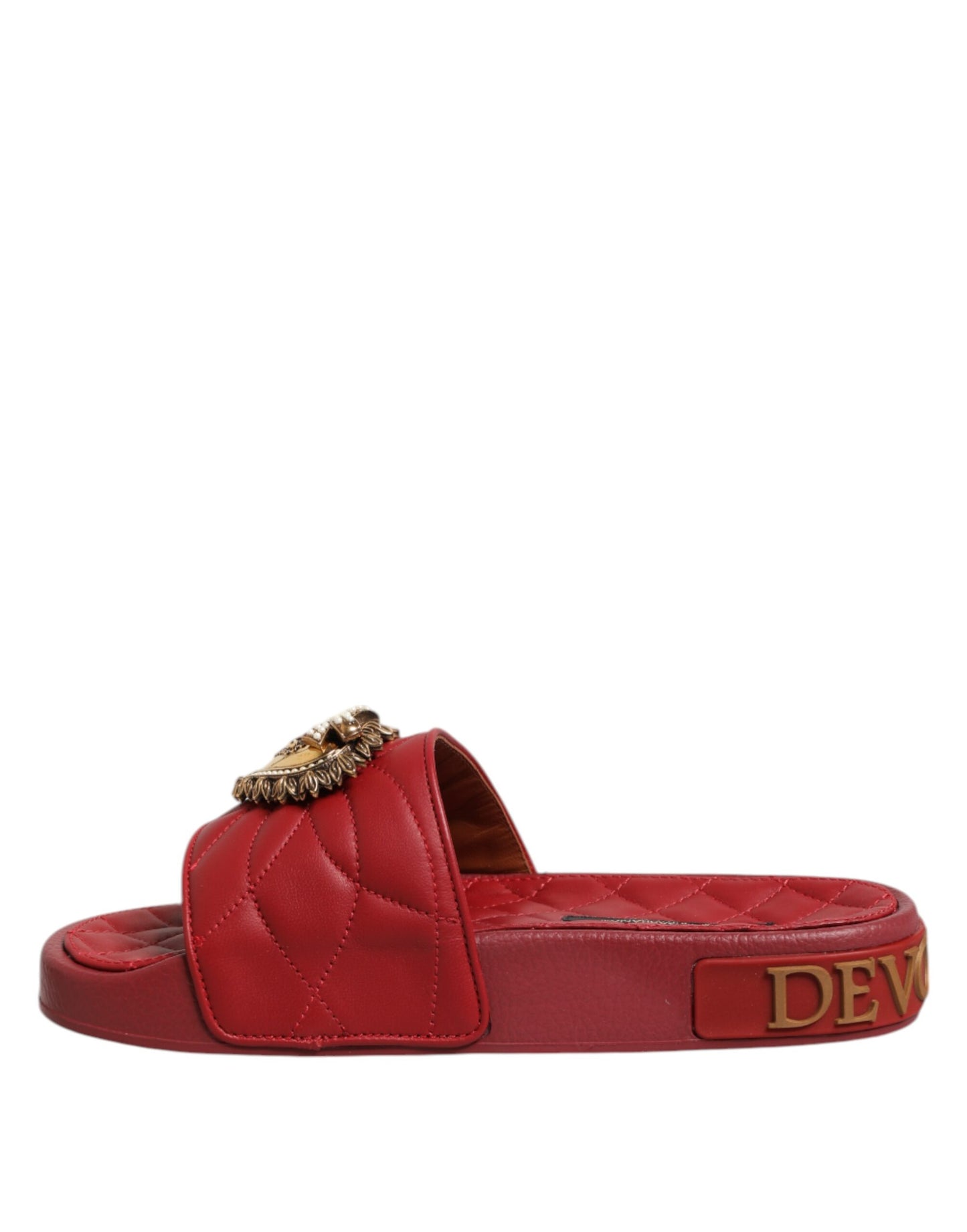 Dolce &amp; Gabbana Red Devotion Matelassé Leather Slides Shoes