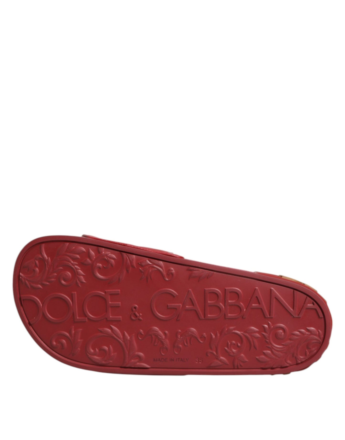 Dolce &amp; Gabbana Red Devotion Matelassé Leather Slides Shoes