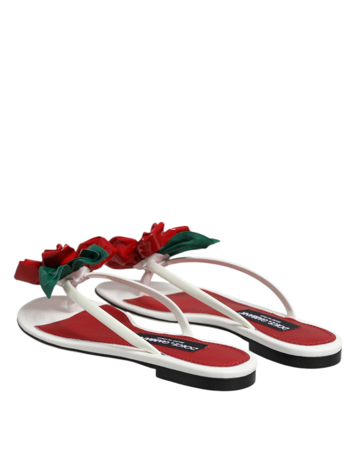 Dolce &amp; Gabbana Red White KEIRA Flower Leather Sandals Shoes