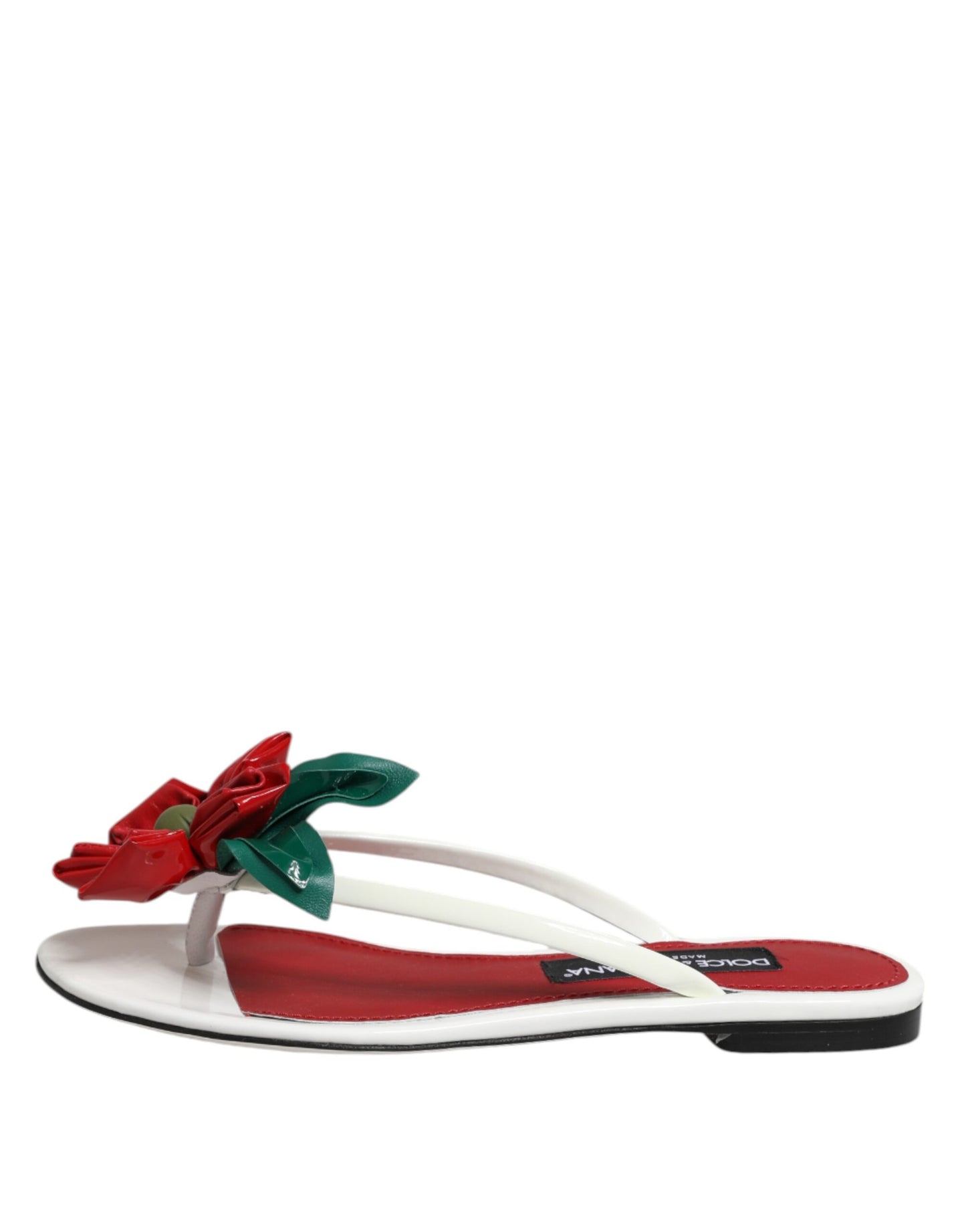 Dolce &amp; Gabbana Red White KEIRA Flower Leather Sandals Shoes