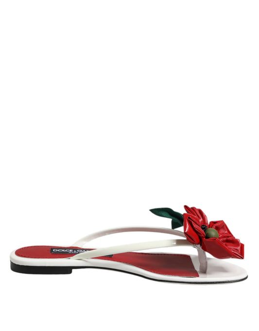 Dolce &amp; Gabbana Red White KEIRA Flower Leather Sandals Shoes