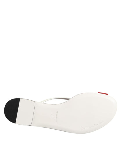 Dolce &amp; Gabbana Red White KEIRA Flower Leather Sandals Shoes