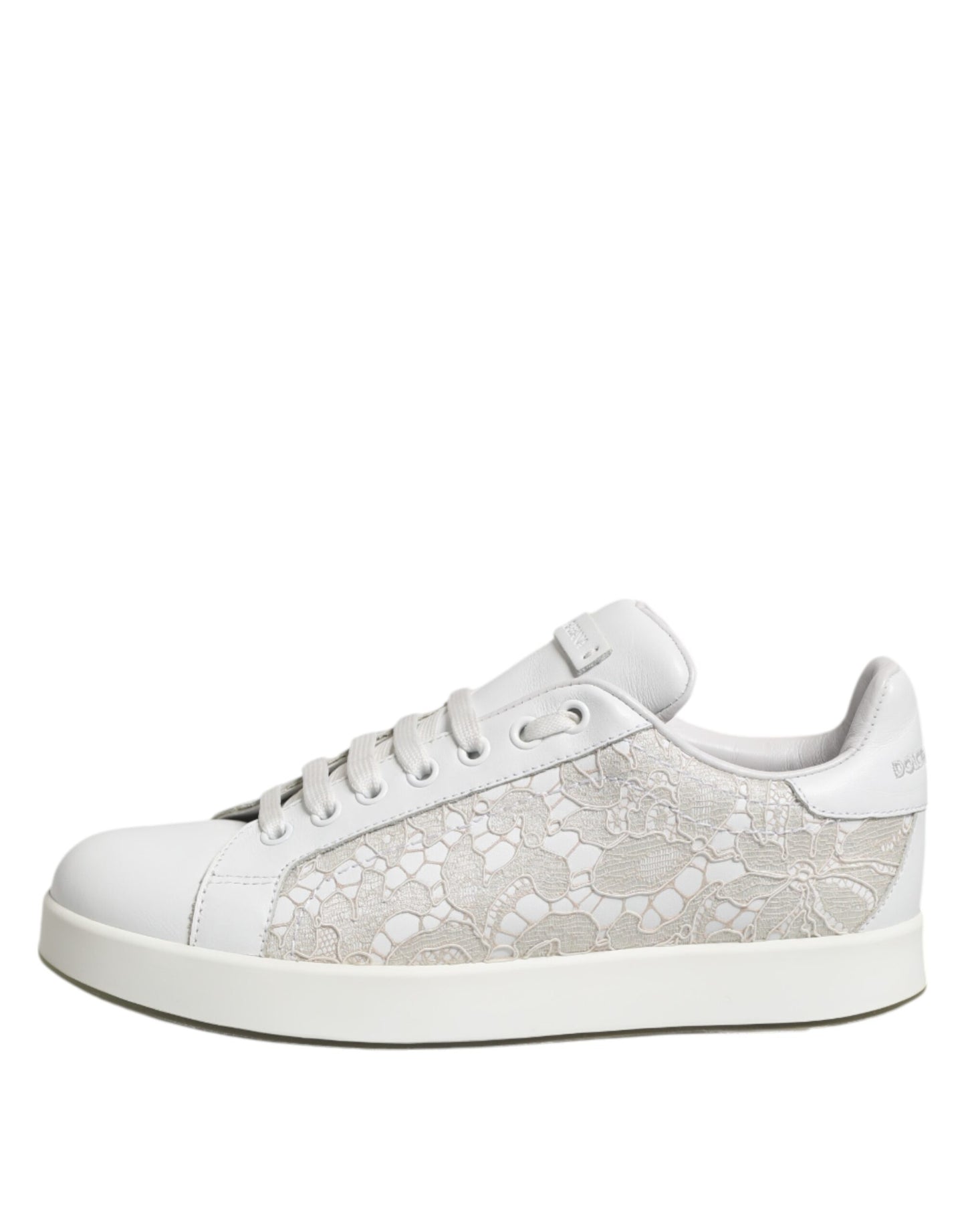 Dolce &amp; Gabbana White Lace Leather Low Top Sneaker Shoes