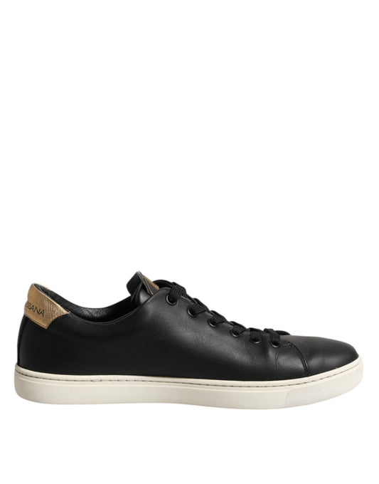 Dolce &amp; Gabbana Black Leather Sacred Heart Sneakers Shoes