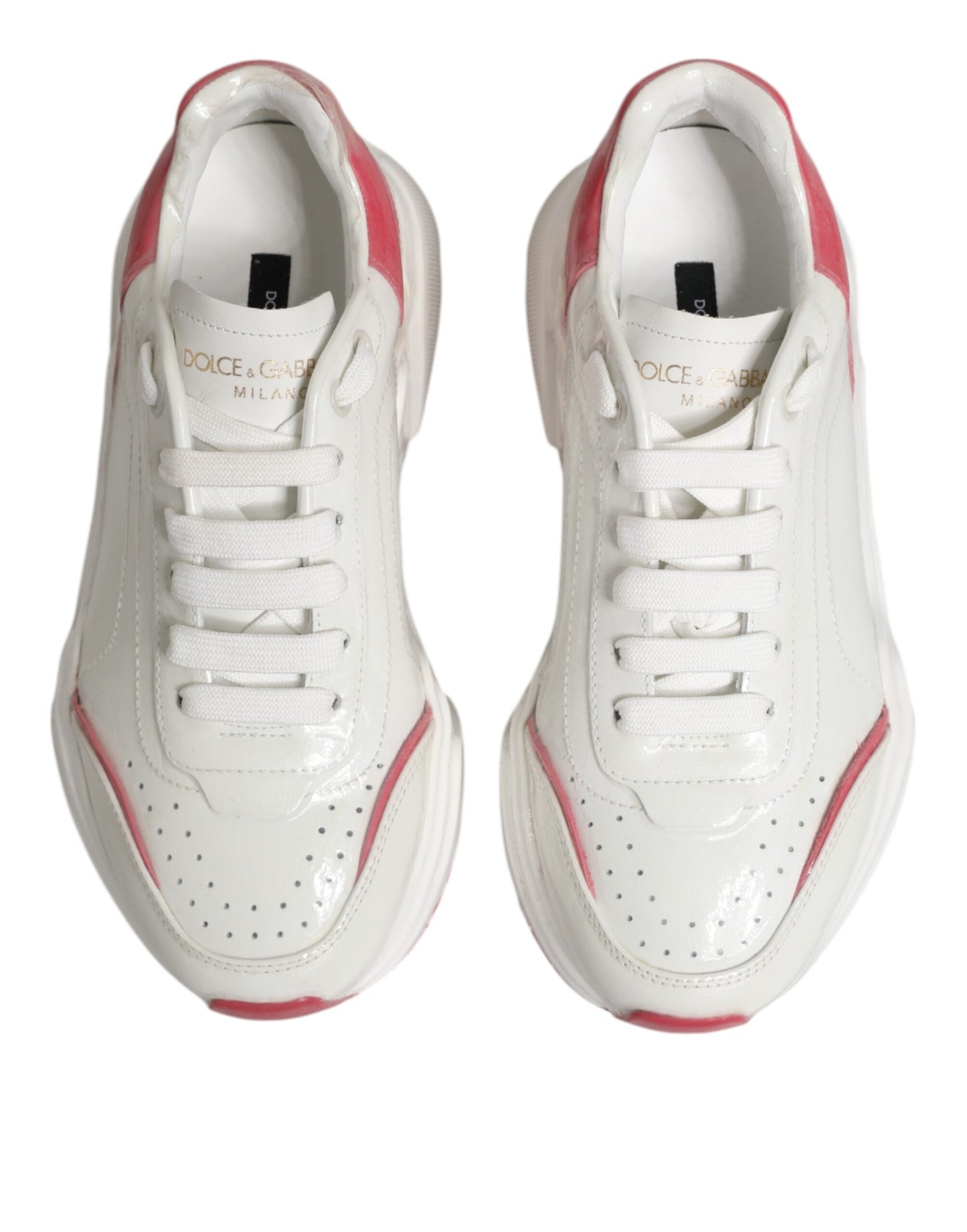 Dolce &amp; Gabbana White Pink Daymaster Low Top Sneakers Shoes