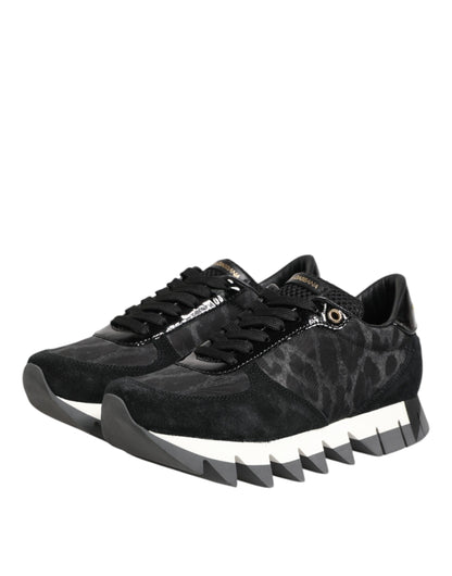 Dolce &amp; Gabbana Black Gray Leopard Low Top Sneakers Shoes