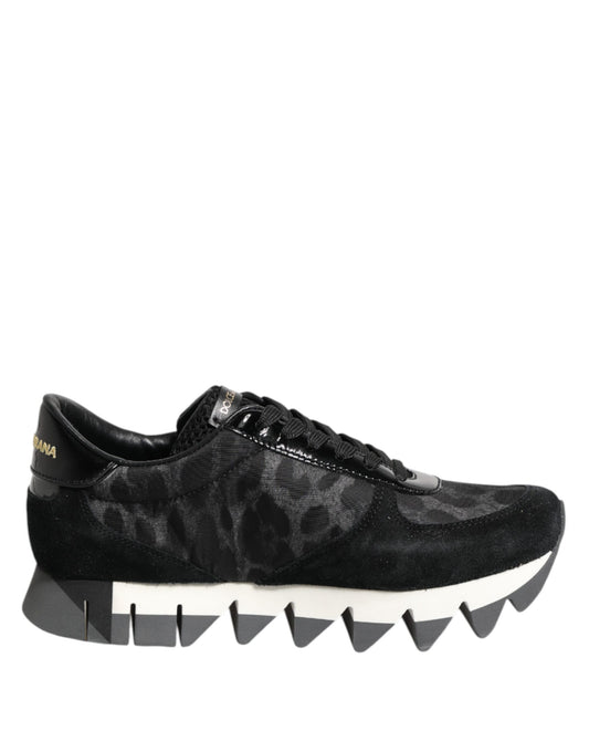 Dolce &amp; Gabbana Black Gray Leopard Low Top Sneakers Shoes