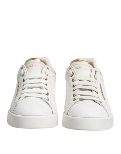 Dolce &amp; Gabbana White Leather Low Top Women Sneakers Shoes