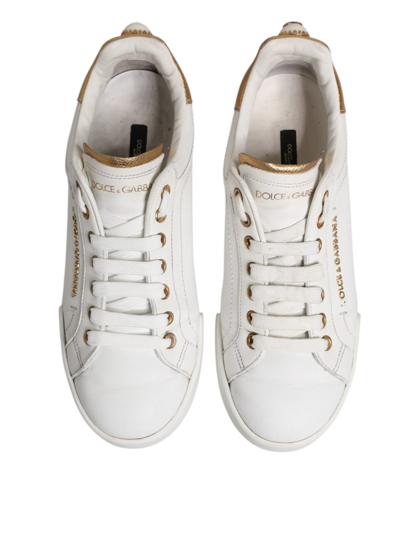 Dolce &amp; Gabbana White Leather Low Top Women Sneakers Shoes