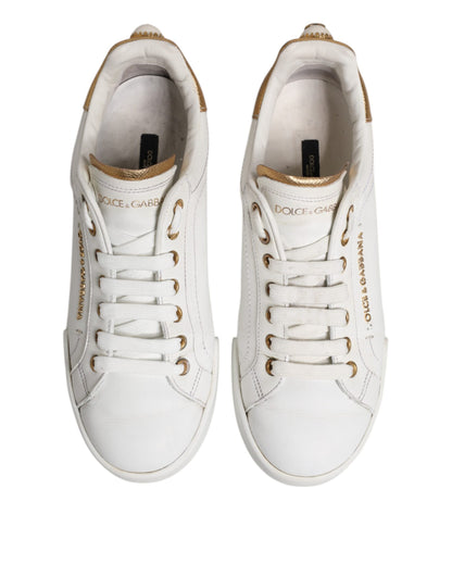 Dolce &amp; Gabbana White Leather Low Top Women Sneakers Shoes