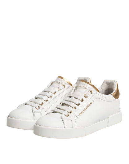 Dolce &amp; Gabbana White Leather Low Top Women Sneakers Shoes