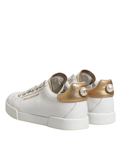 Dolce &amp; Gabbana White Leather Low Top Women Sneakers Shoes