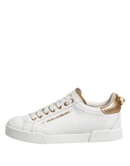 Dolce &amp; Gabbana White Leather Low Top Women Sneakers Shoes