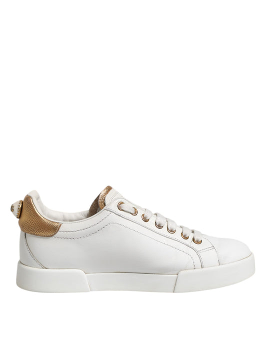 Dolce &amp; Gabbana White Leather Low Top Women Sneakers Shoes