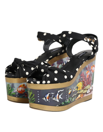 Dolce &amp; Gabbana Multicolor Fish Polka Dot Wedge Sandals Shoes