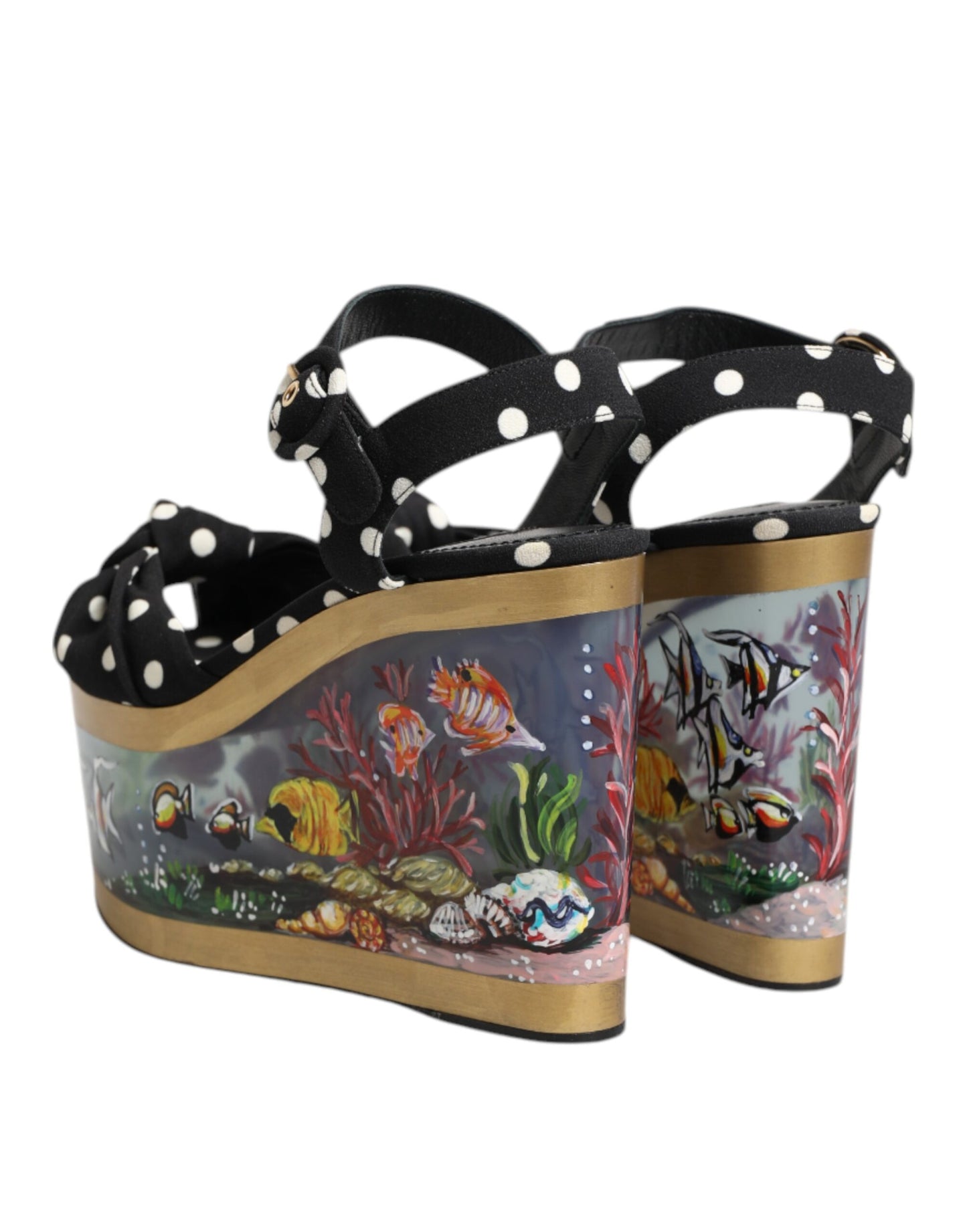 Dolce &amp; Gabbana Multicolor Fish Polka Dot Wedge Sandals Shoes