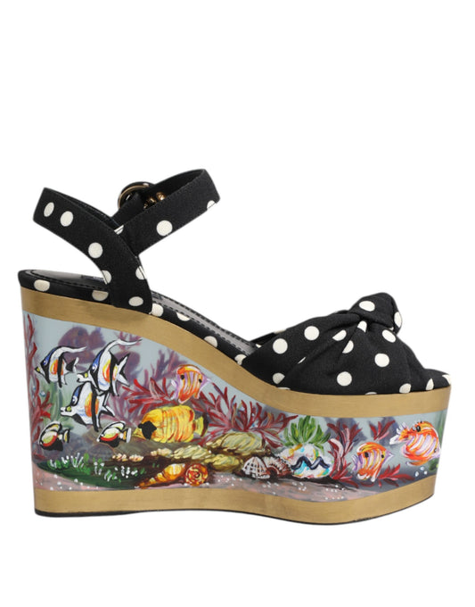 Dolce &amp; Gabbana Multicolor Fish Polka Dot Wedge Sandals Shoes