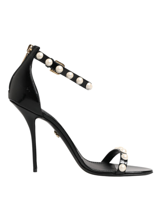 Dolce &amp; Gabbana Black KEIRA Pearl Embellished Sandals Shoes
