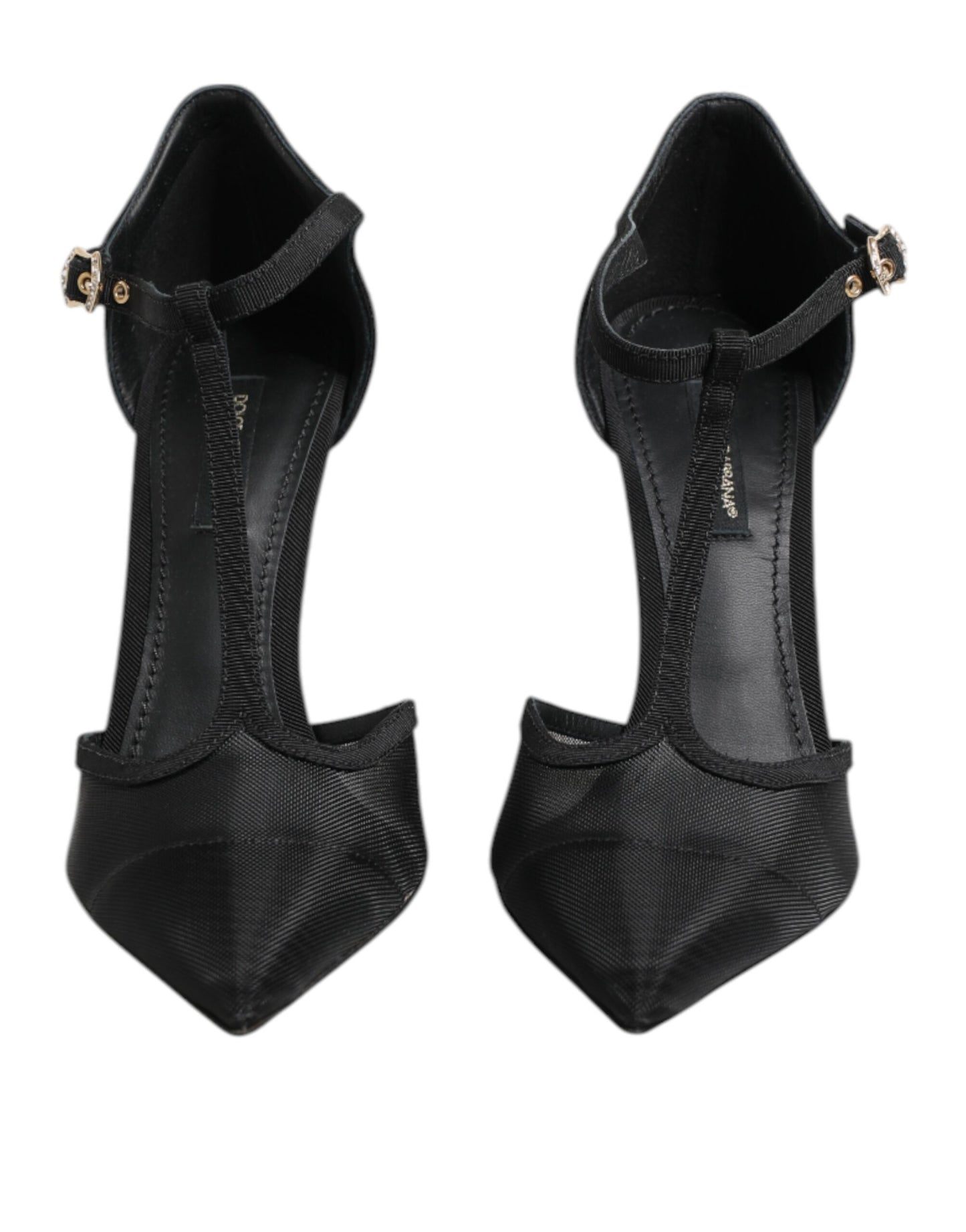 Dolce &amp; Gabbana Black Mesh T-strap Stiletto High Heels Shoes