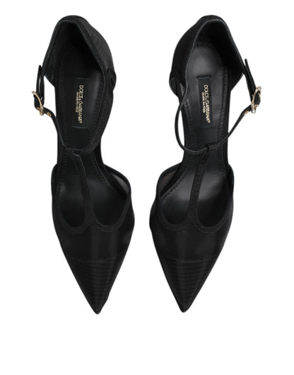 Dolce &amp; Gabbana Black Mesh T-strap Stiletto High Heels Shoes
