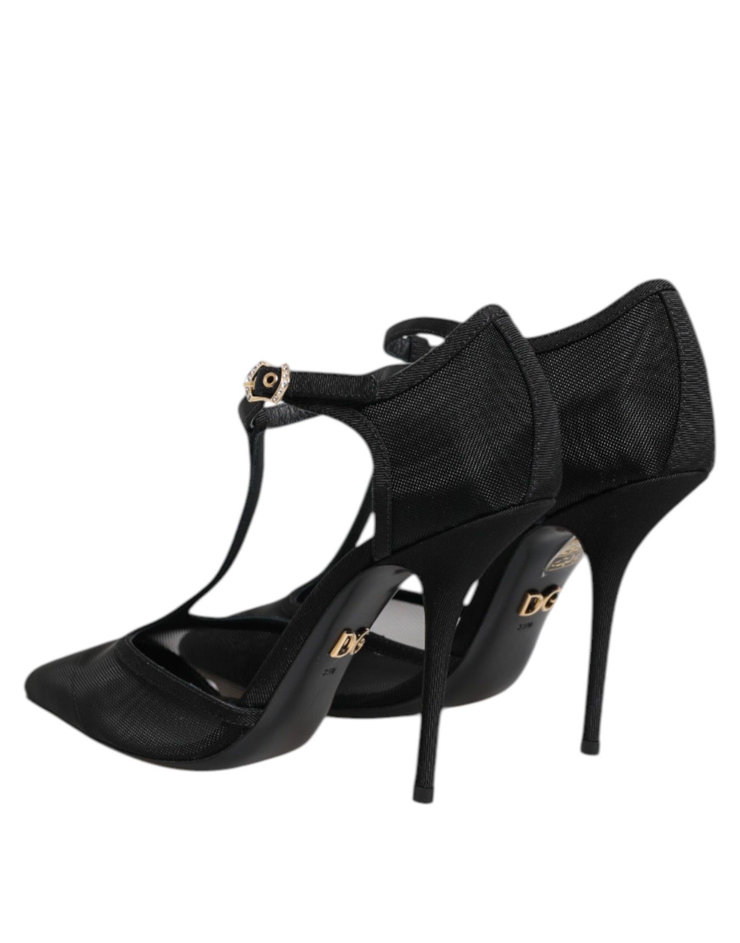 Dolce &amp; Gabbana Black Mesh T-strap Stiletto High Heels Shoes