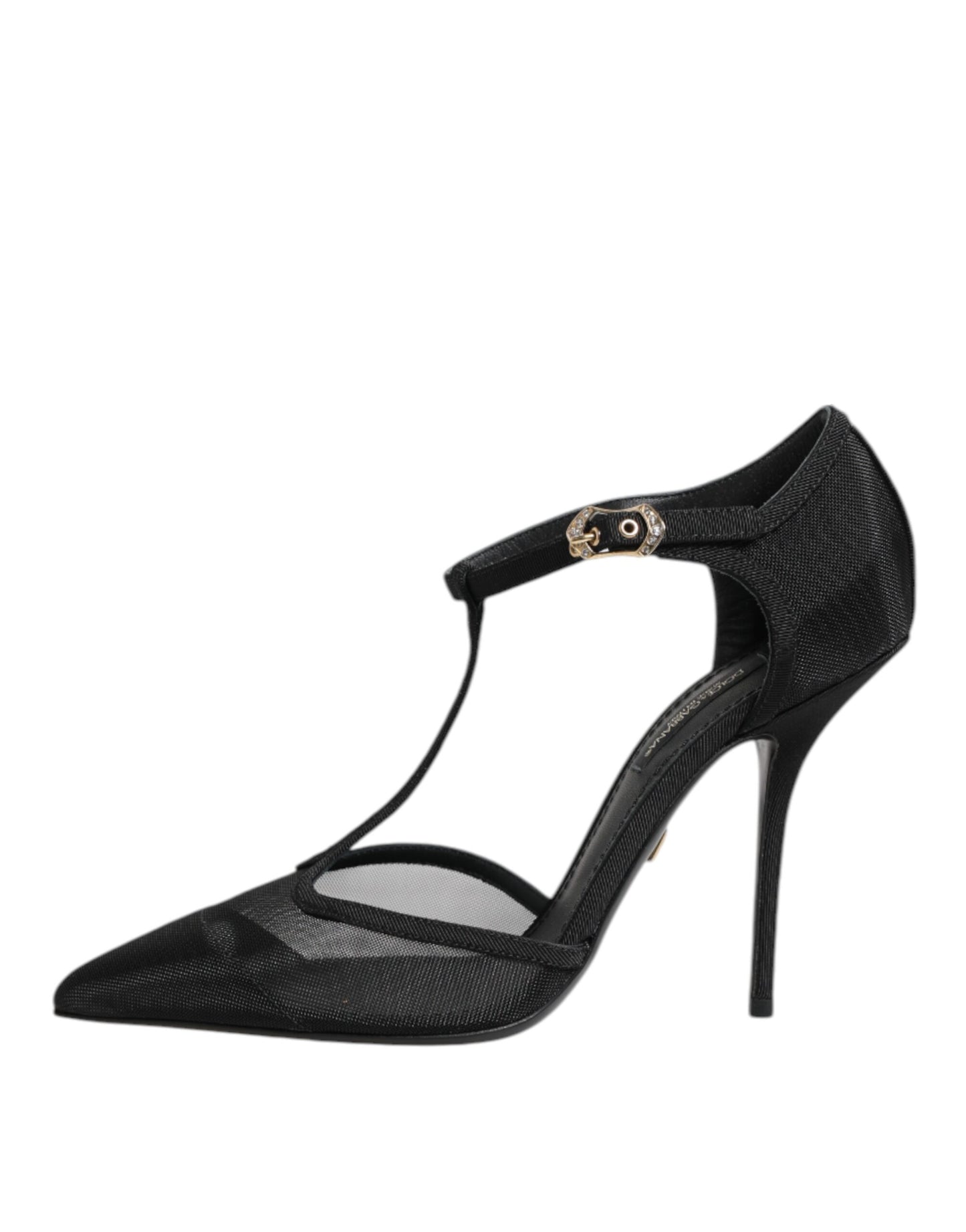 Dolce &amp; Gabbana Black Mesh T-strap Stiletto High Heels Shoes
