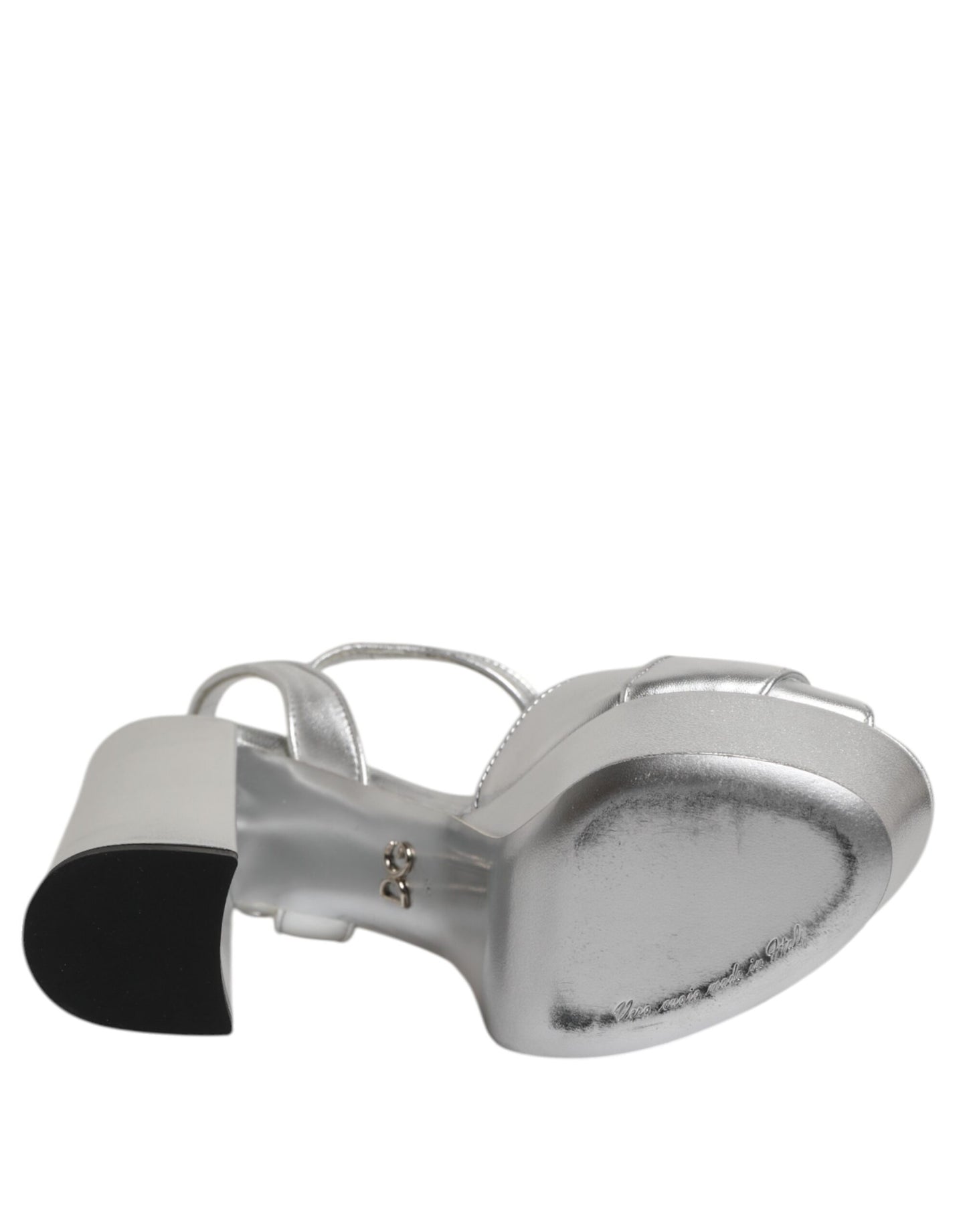 Dolce &amp; Gabbana Silver Logo Ankle Strap Heels Sandals Shoes