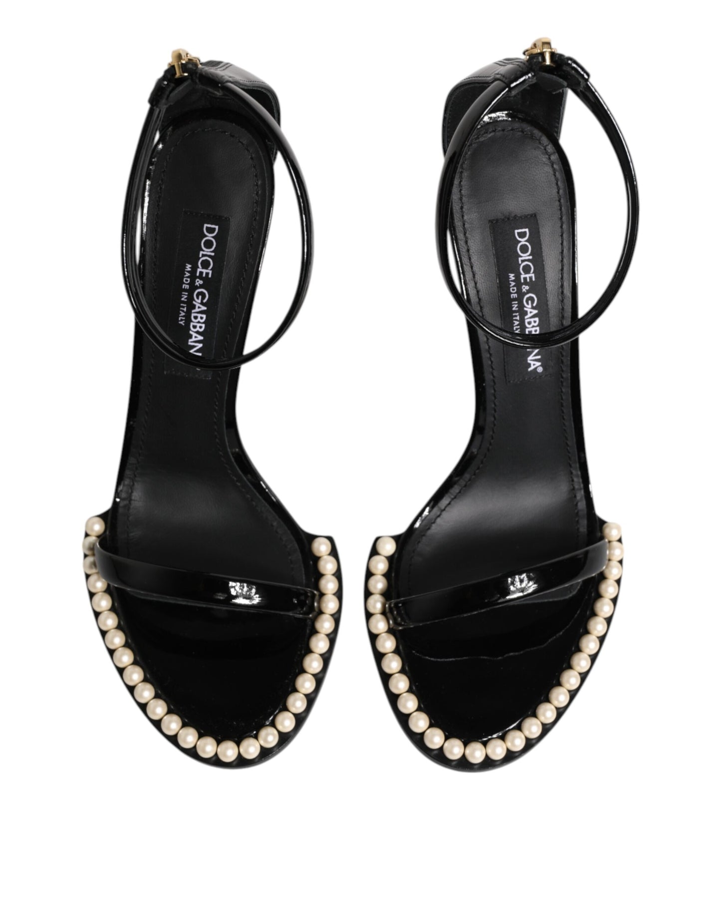 Dolce &amp; Gabbana Black KEIRA Pearl Embellished Sandals Shoes