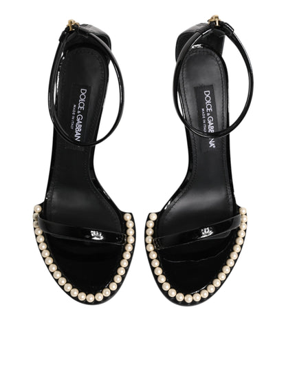 Dolce &amp; Gabbana Black KEIRA Pearl Embellished Sandals Shoes