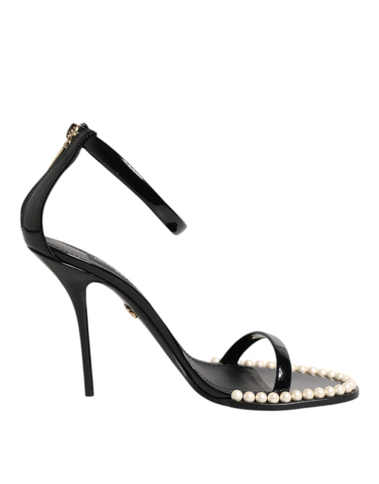 Dolce &amp; Gabbana Black KEIRA Pearl Embellished Sandals Shoes