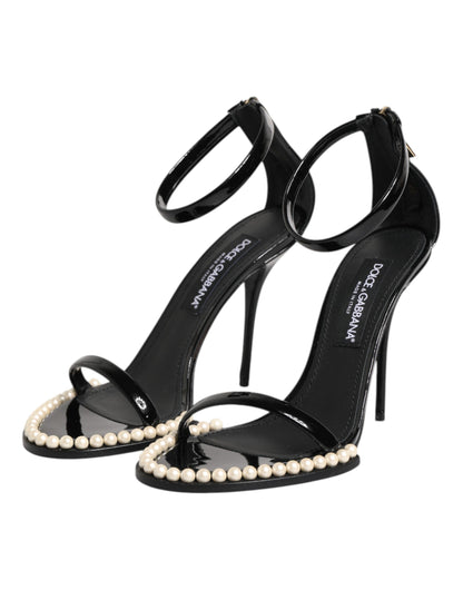 Dolce &amp; Gabbana Black KEIRA Pearl Embellished Sandals Shoes