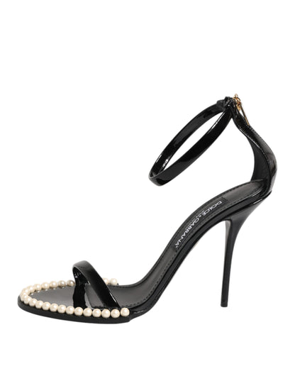 Dolce &amp; Gabbana Black KEIRA Pearl Embellished Sandals Shoes