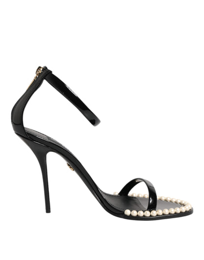 Dolce &amp; Gabbana Black KEIRA Pearl Embellished Sandals Shoes
