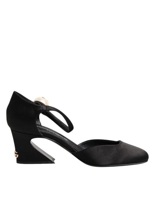 Dolce &amp; Gabbana Black Leather Logo Ankle Strap Sandals Shoes