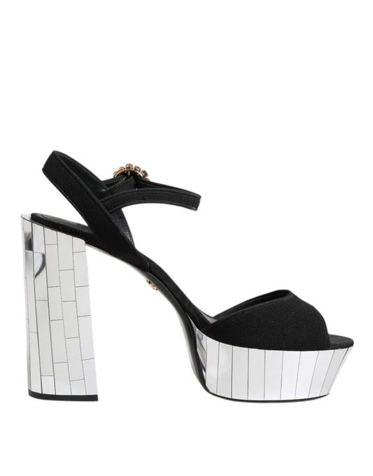 Dolce &amp; Gabbana Black Crystal Ankle Strap Keira Sandal Shoes
