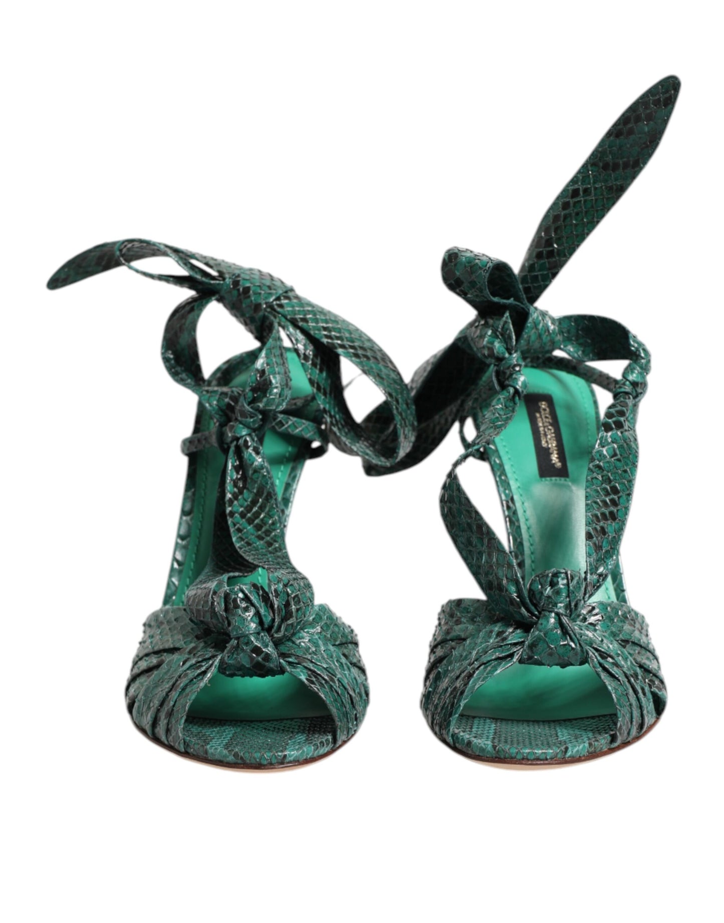 Dolce &amp; Gabbana Green Python Leather Heels Sandals Shoes