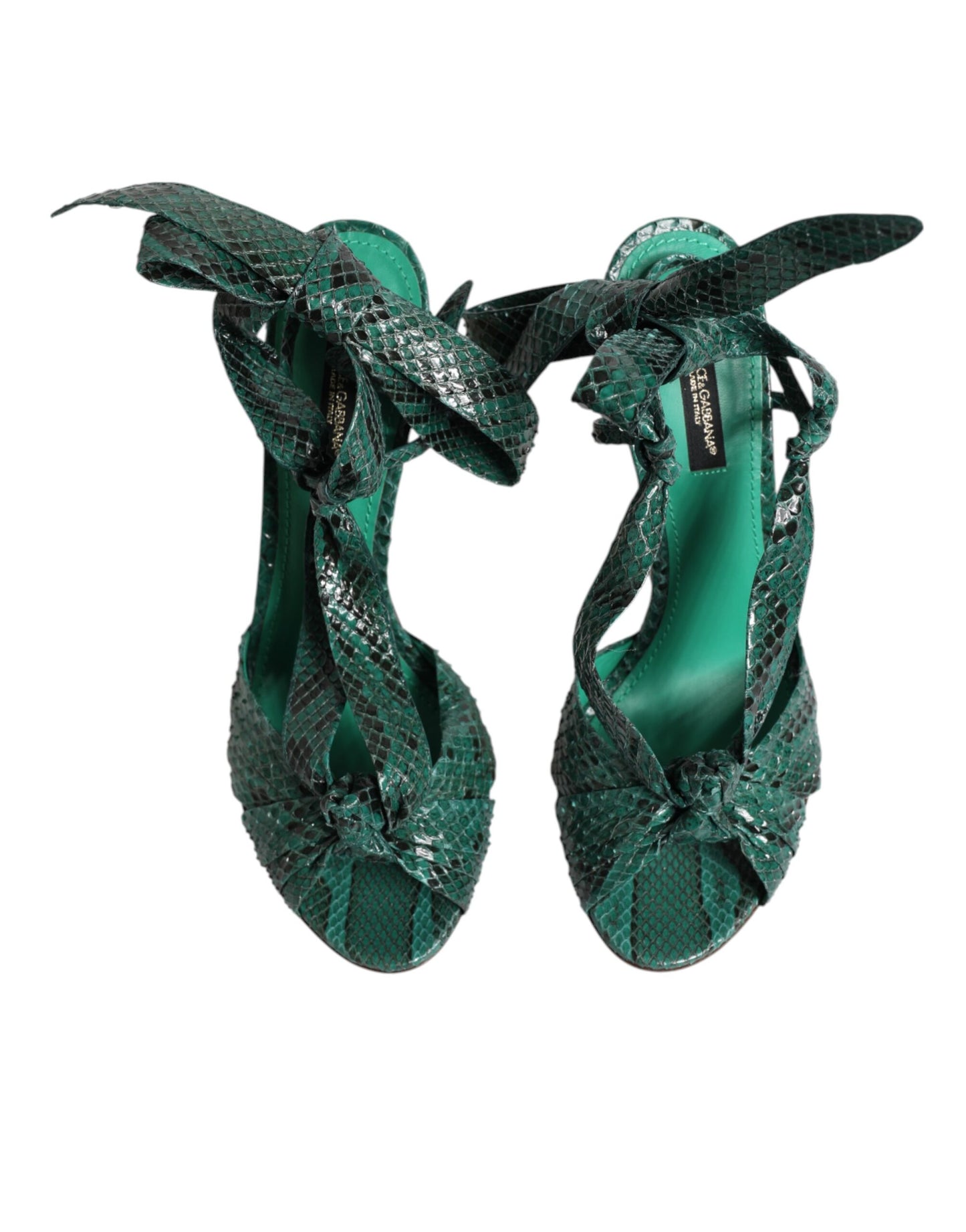 Dolce &amp; Gabbana Green Python Leather Heels Sandals Shoes