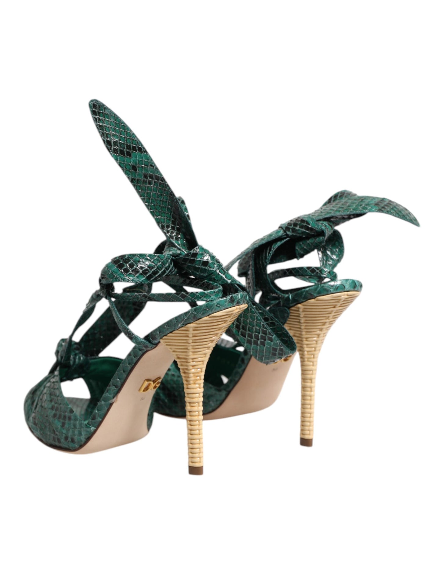 Dolce &amp; Gabbana Green Python Leather Heels Sandals Shoes