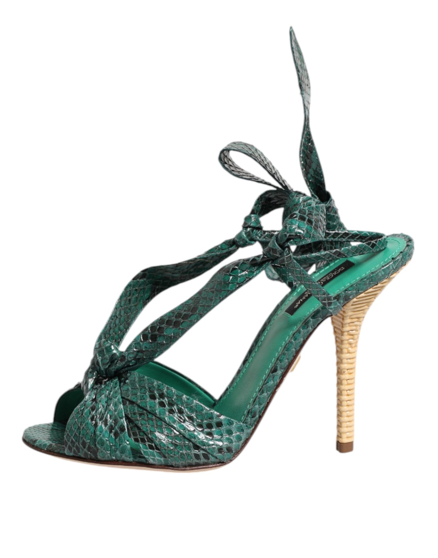 Dolce &amp; Gabbana Green Python Leather Heels Sandals Shoes