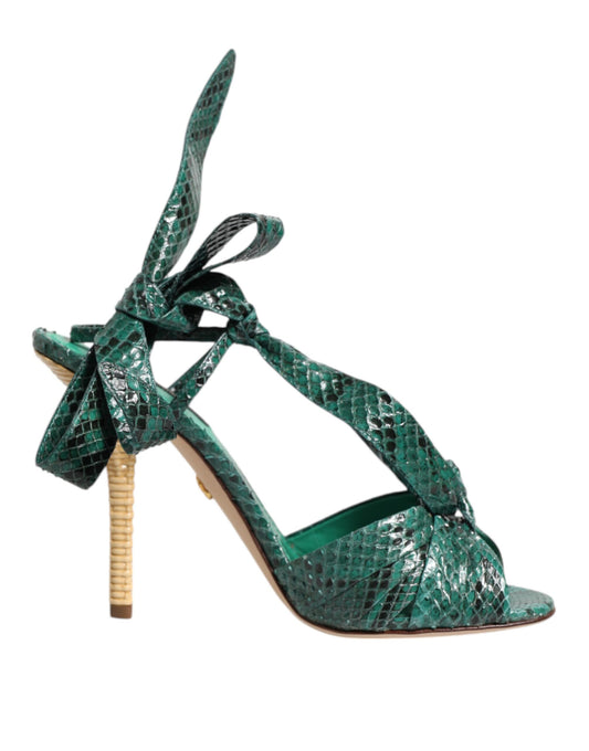 Dolce &amp; Gabbana Green Python Leather Heels Sandals Shoes