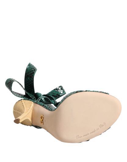 Dolce &amp; Gabbana Green Python Leather Heels Sandals Shoes