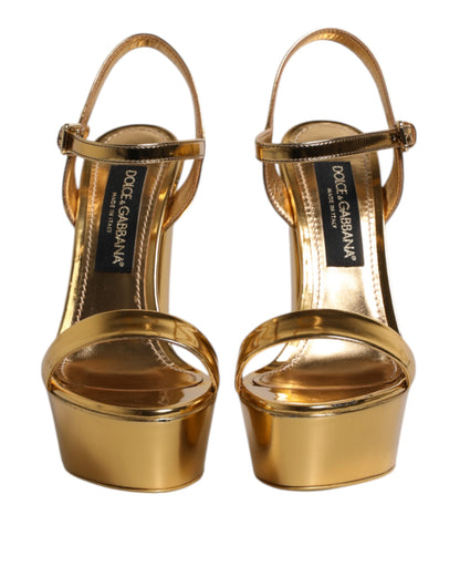 Dolce &amp; Gabbana Gold Leather Platform Keira Sandals Shoes