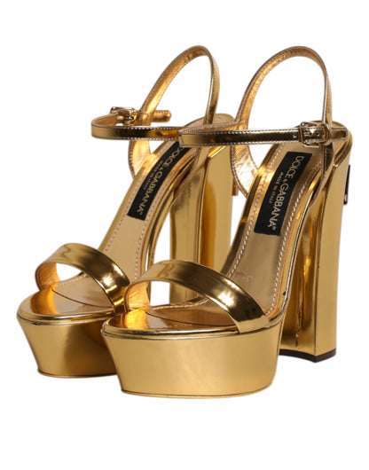 Dolce &amp; Gabbana Gold Leather Platform Keira Sandals Shoes