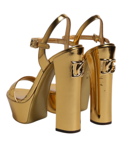 Dolce &amp; Gabbana Gold Leather Platform Keira Sandals Shoes