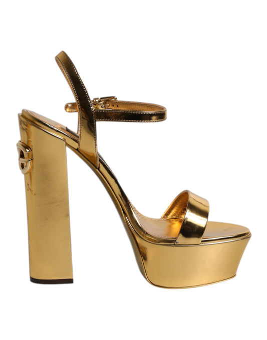 Dolce &amp; Gabbana Gold Leather Platform Keira Sandals Shoes