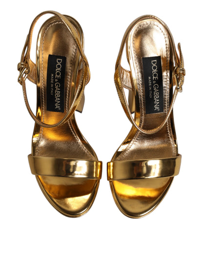 Dolce &amp; Gabbana Gold Leather Platform Keira Sandals Shoes