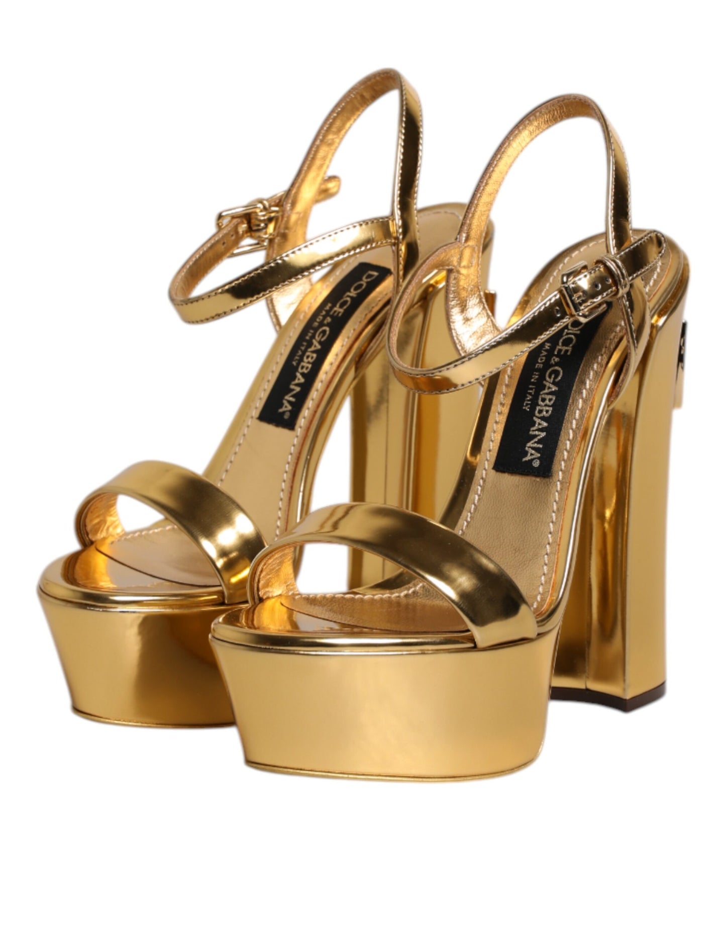 Dolce &amp; Gabbana Gold Leather Platform Keira Sandals Shoes