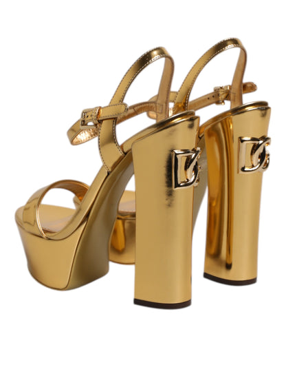 Dolce &amp; Gabbana Gold Leather Platform Keira Sandals Shoes